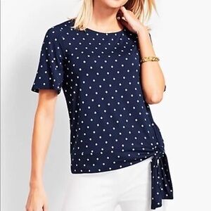 Talbots Navy Polka Dot Short Sleeve Top